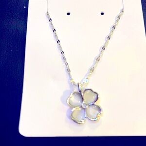 Elegant Silver Flower Pendant Necklace. Stainless Steel. Clover Heart.